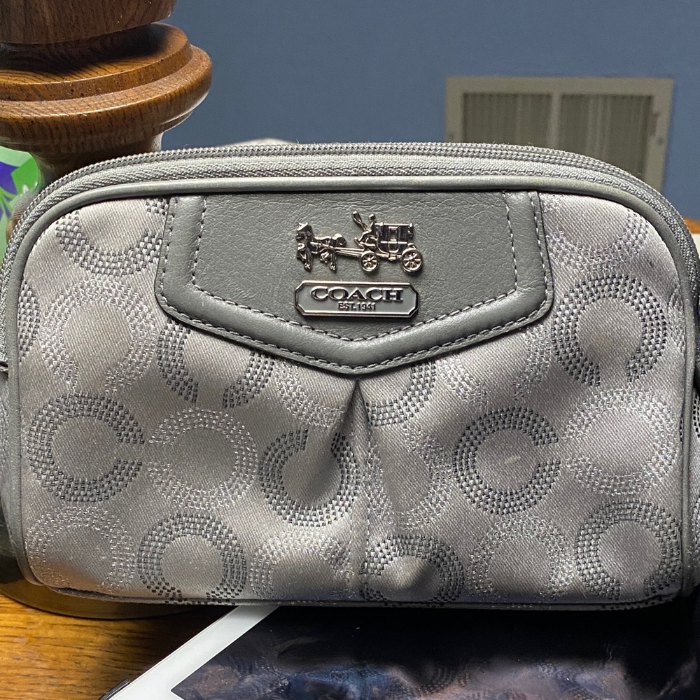Coach Silver and Gray Circle Pattern Clutch